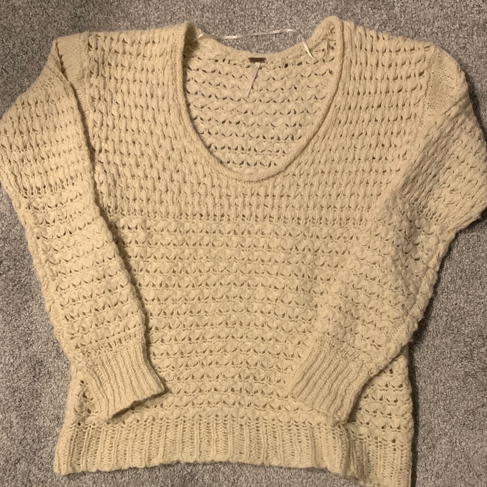 Free People Cream Crashing Waves knit sweater size s/p